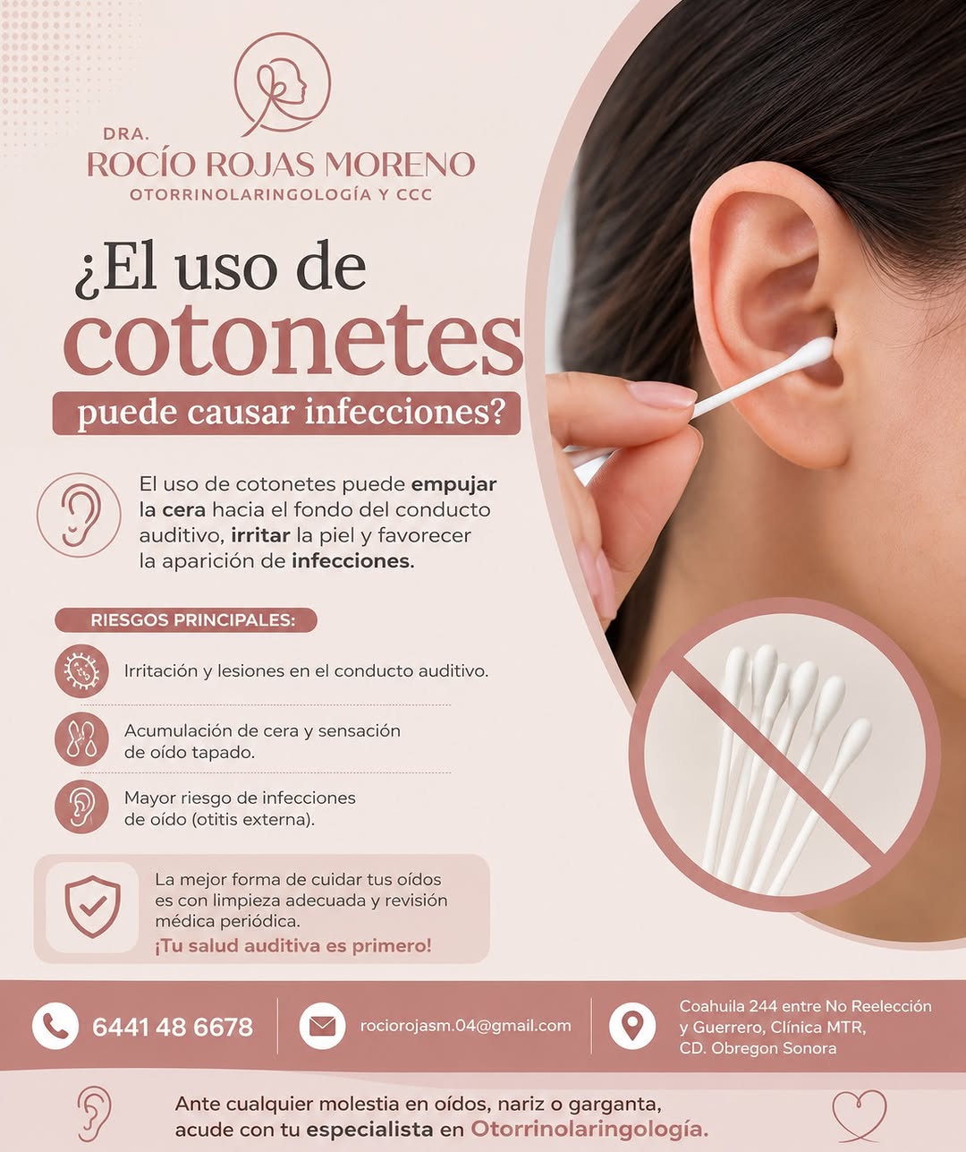 Infografía sobre los riesgos del uso de cotonetes